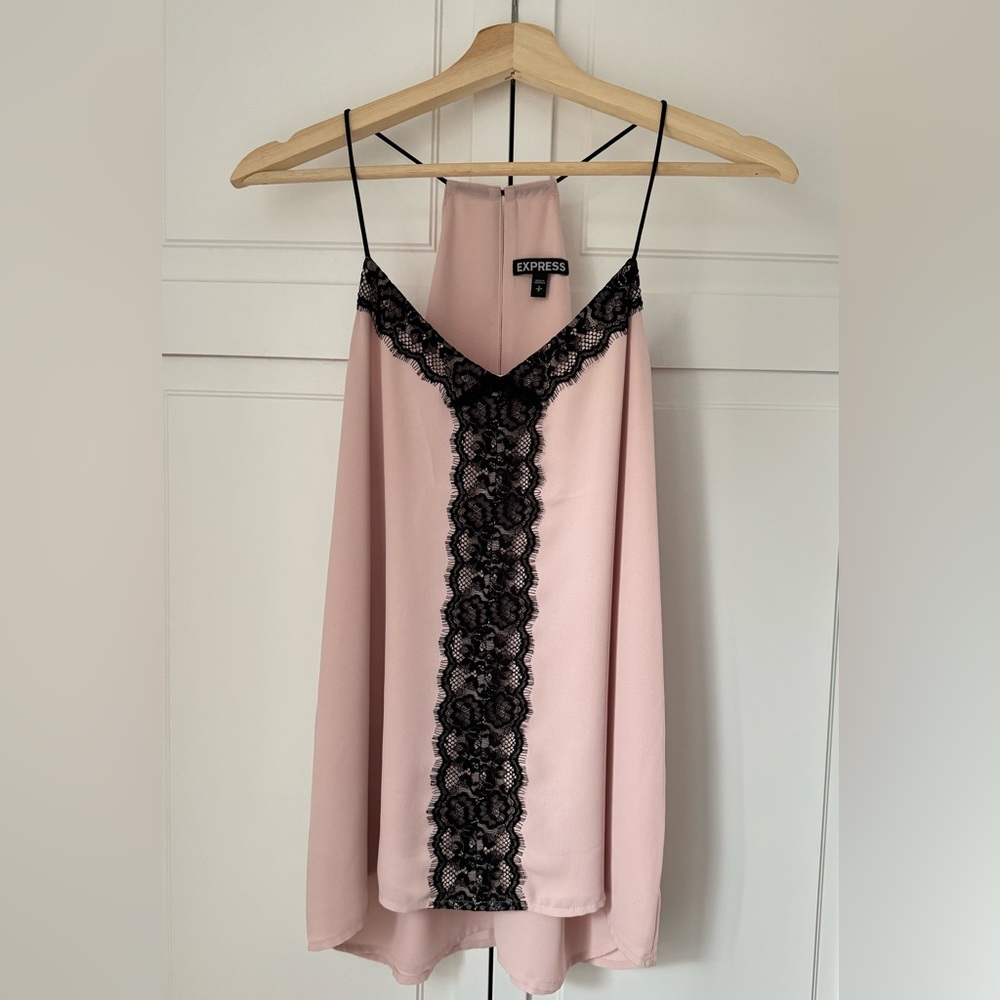 Express Lace cami, Spaghetti strips, pink and Black size Small